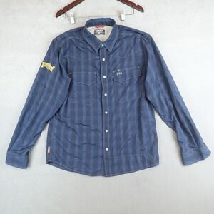 Simms Big Sky Fishing Shirt Mens Medium Blue Plaid Lightweight Vented Pearl Snap